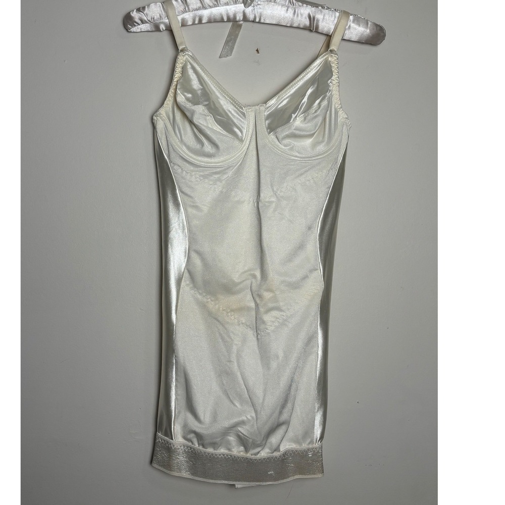 Vintage Shapewear 34C Shlipps by Smoothie Ivory Satin Body Slip Retro Underwire